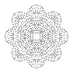 Turkish mystic religion morals lotus mandala coloring book page, vector illustration