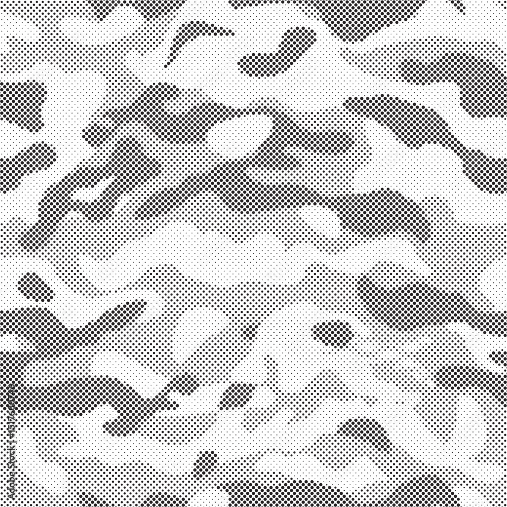 Aufkleber Abstract halftone seamless camouflage pattern. Repeating digital dotted hexagonal camo military texture background. Abstract modern fabric textile ornament. Vector illustration.