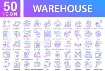 Warehouse Collection of Icons with outline gradient. Containing: Growth Investing,Inflation,Consumer Price Index,Index Fund,Portfolio,Gross Domestic Product,Deflation,Platinum,Stock Market,Fundamental