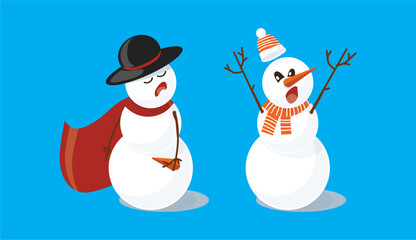 Set of snowmen with hat and gloves