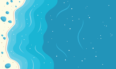 Aerial Top View of Blue Ocean Waves Gently Crashing and Rolling Onto a Peaceful Sandy Shoreline