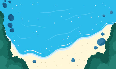 Aerial Top View of Blue Ocean Waves Gently Crashing and Rolling Onto a Peaceful Sandy Shoreline