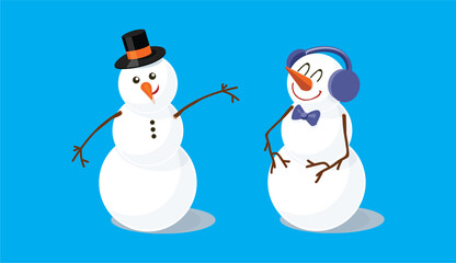 Set of snowmen with hat and gloves