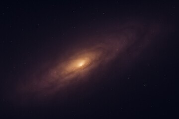 Refined galaxy background with golden and magenta tones in swirling nebula, gentle light flares and balanced negative space for elegant layout