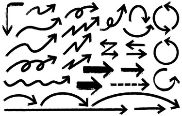 Monochrome handwritten thick line arrow set