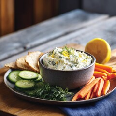 Creamy dip in bowl, served with crudit?s and crackers