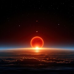 Obraz premium Solar eclipse over ocean horizon celestial event night sky serene environment captivating viewpoint