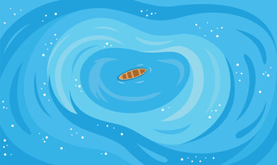 Aerial View of Floating Boat Centered in Vast Blue Water Ocean Lake