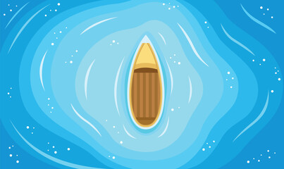 Aerial View of Floating Boat Centered in Vast Blue Water Ocean Lake