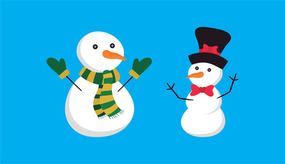 Set of snowmen with hat and gloves