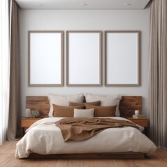 Empty framed art pieces on a bedroom wall