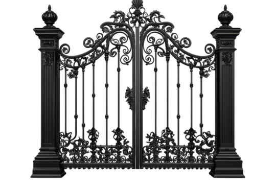 Ornamental Black Iron Gate Design Victorian Architecture Entrance on transparent background
