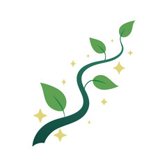 Magical growing vine with green leaves and stars