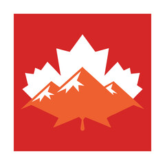 Canadian mountains scenic nature maple leaf design