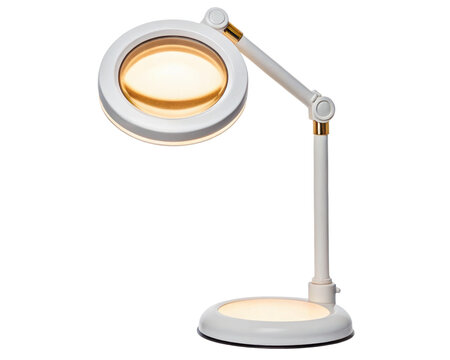 White Illuminated Magnifying Lamp with Adjustable Arm on a transparent background
