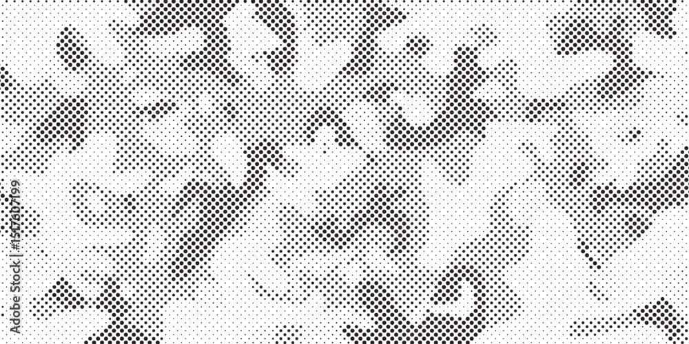 Poster abstract halftone seamless camouflage pattern. repeating digital dotted hexagonal camo military text