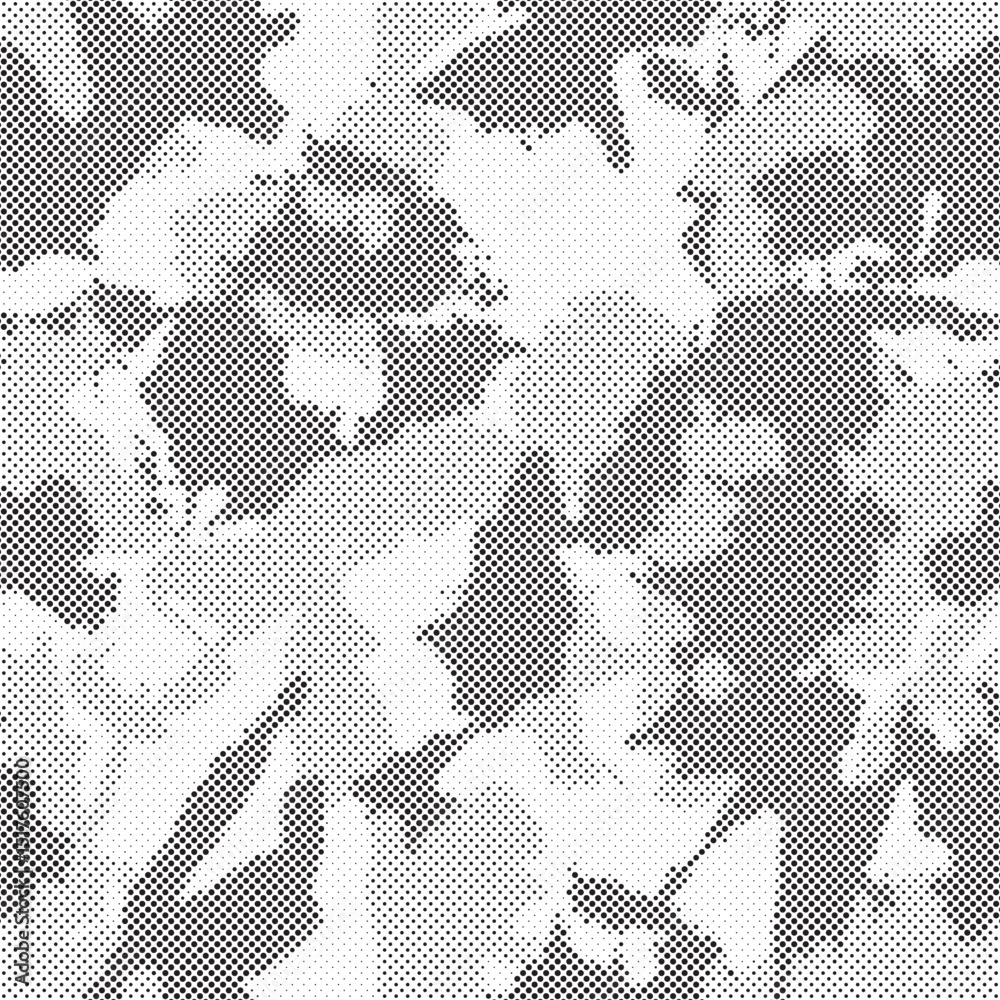Poster abstract halftone seamless camouflage pattern. repeating digital dotted hexagonal camo military text