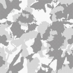 Abstract halftone seamless camouflage pattern. Repeating digital dotted hexagonal camo military texture background. Abstract modern fabric textile ornament. Vector illustration.
