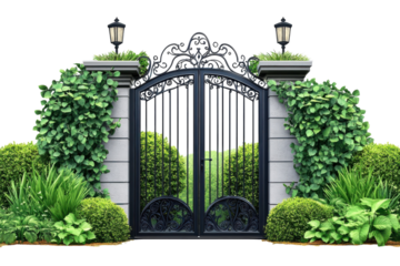 Ornate Gate With Lush Greenery Elegant Ironwork Entrance Garden Archway on transparent background