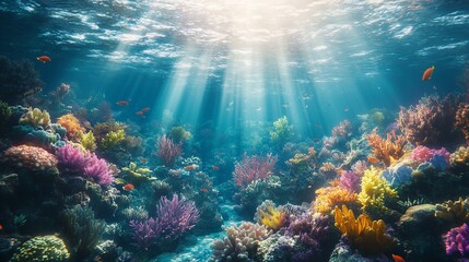 Naklejka premium Seascape view of Colorful turtles in the blue ocean