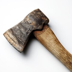 Close-up of an aged axe head and handle