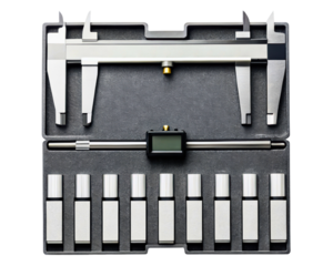 Digital Caliper Set with Accessories in Fitted Case on a transparent background