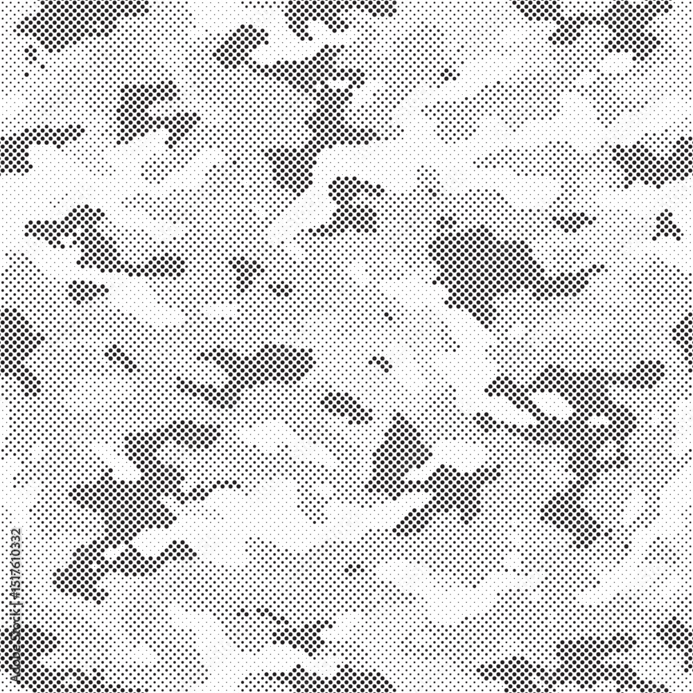 Poster Abstract halftone seamless camouflage pattern. Repeating digital dotted hexagonal camo military texture background. Abstract modern fabric textile ornament. Vector illustration.