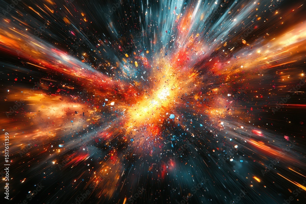 Wall mural vibrant cosmic explosion with colorful particles and dynamic energy in outer space