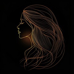 Naklejka premium Silhouette of a woman's head with long hair, vector graphic design on a black background