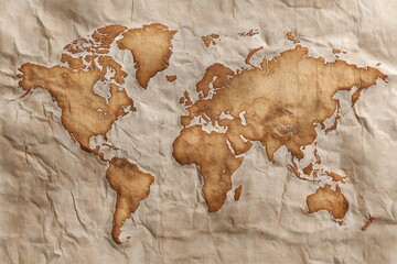 Antique Global Illustration of the World Map with Faded Continents and Vintage Textured Design