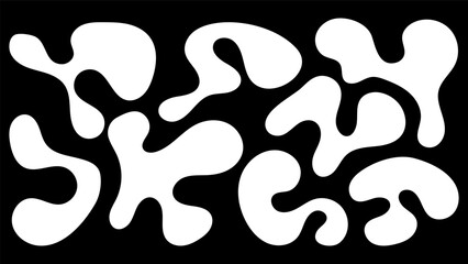 Organic blob shapes in irregular patterns on a black background showcasing unique forms