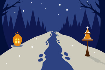  forest trail in the snow with deer footprints