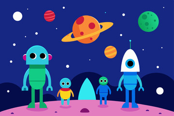 cartoon rocket in space