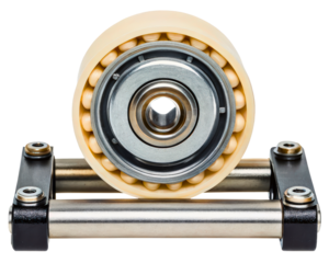 Industrial Conveyor Roller Wheel with Ball Bearings Mounted on a transparent background