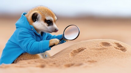 Curious meerkat explores desert dunes a close-up photography journey