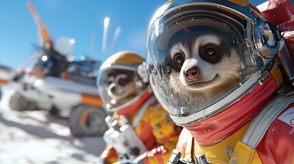 Space adventure meerkats in spacesuits outer space digital art