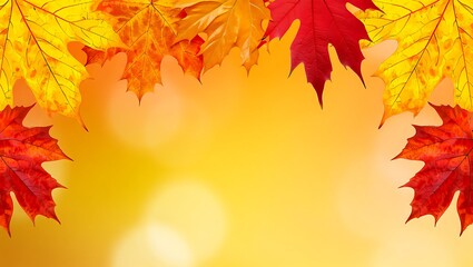 Vibrant autumn leaves in shades of yellow, orange, and red create a colorful seasonal border