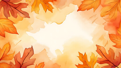 Watercolor autumn leaves frame with warm orange and yellow tones for seasonal designs