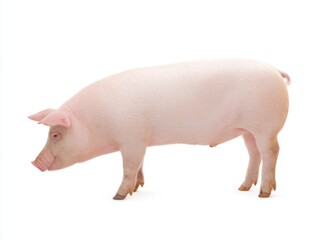 Pink domestic pig side profile isolated on white background
