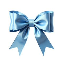 Naklejka premium A light blue satin bow with flowing ribbons isolated for gift decoration use isolated on transparent background