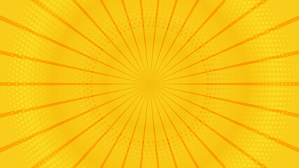 Fototapeta premium Retro orange sun rays on yellow halftone bg