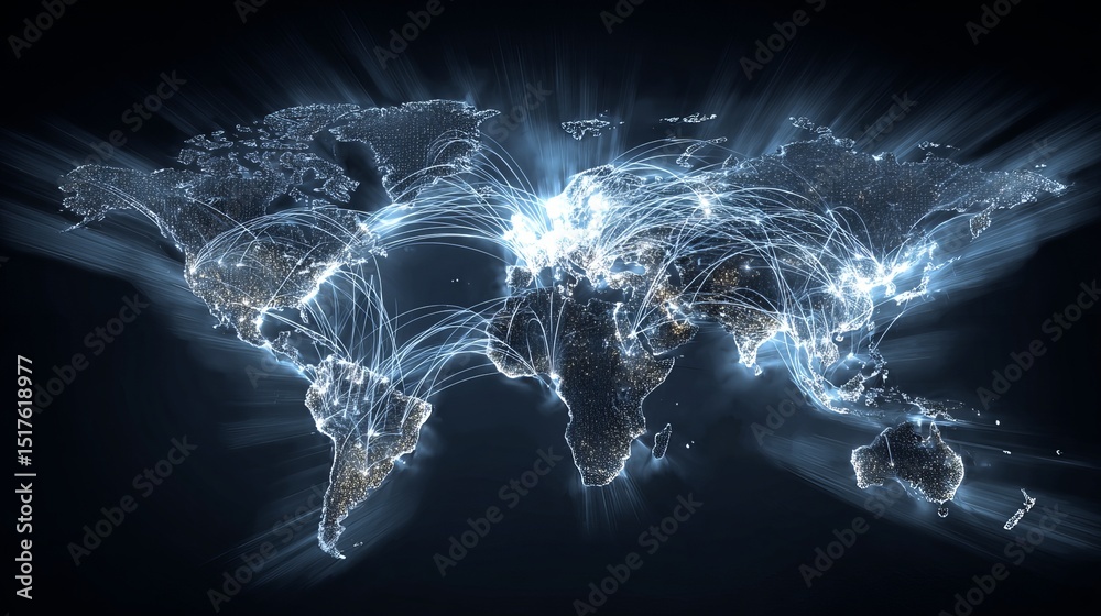 Poster global network connections digital world map abstract technology background futuristic illuminated l