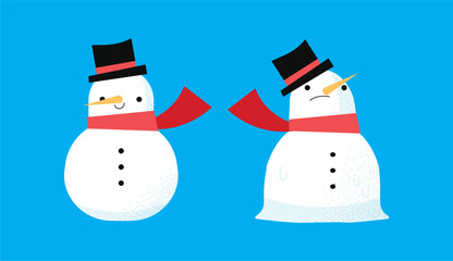 Set of snowmen with hat and gloves