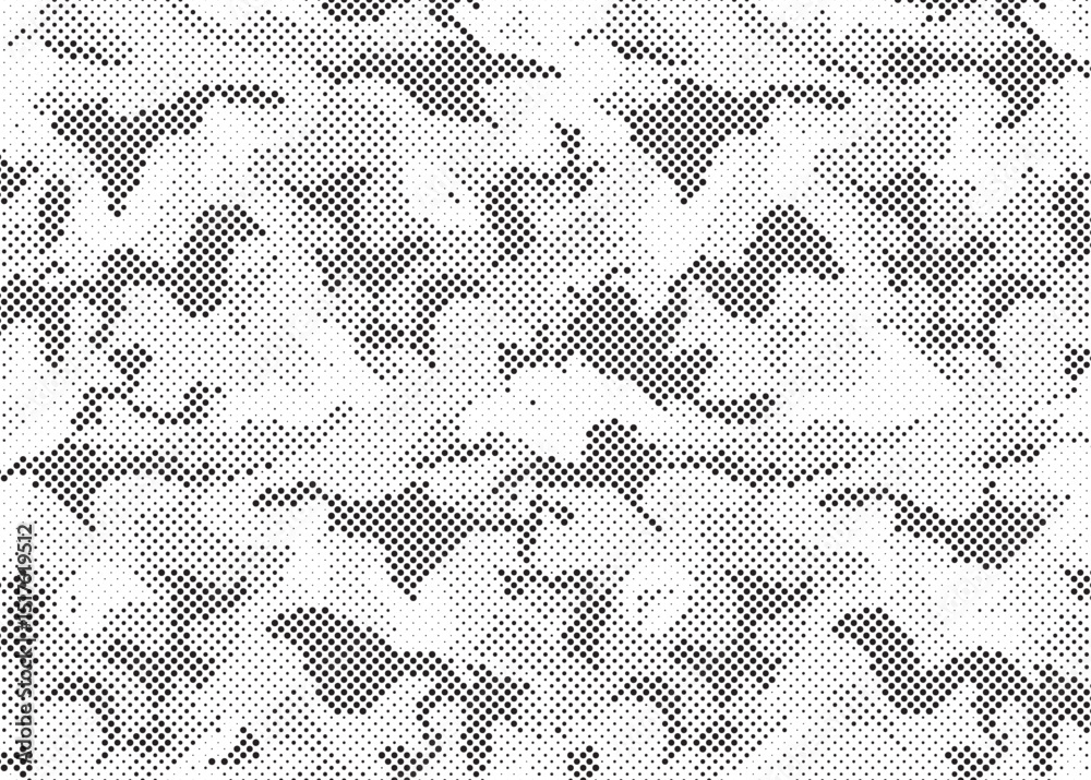 Poster Abstract halftone seamless camouflage pattern. Repeating digital dotted hexagonal camo military texture background. Abstract modern fabric textile ornament. Vector illustration.
