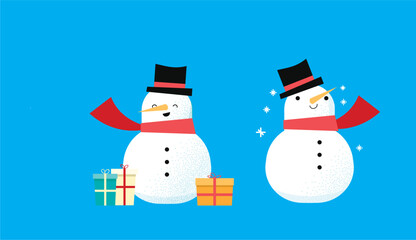 Set of snowmen with hat and gloves