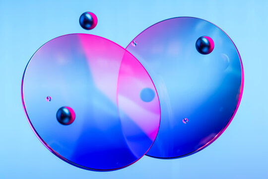 Abstract 3D composition with glass spheres and neon reflections