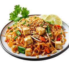 Pad Thai with Tofu, Garnished with Lime and Coriander