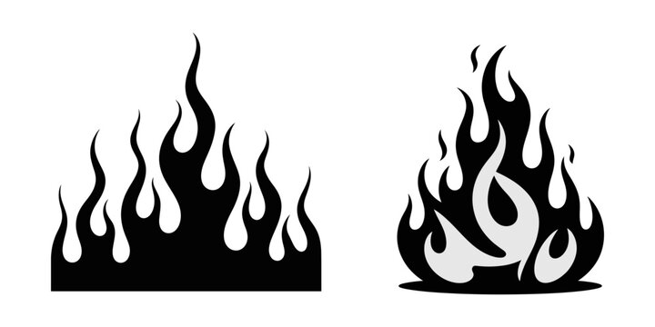 Fire icons, Fire icon vector set. Fire flame symbol. Flame icon collection, Cartoon campfire. Fire flames, bright fireball, heat wildfire and red hot bonfire, campfire, red fiery flames isolated.