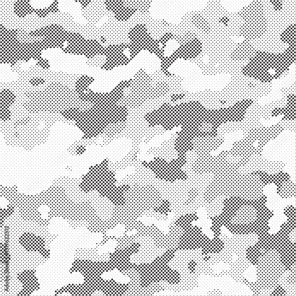 Poster abstract halftone seamless camouflage pattern. repeating digital dotted hexagonal camo military text
