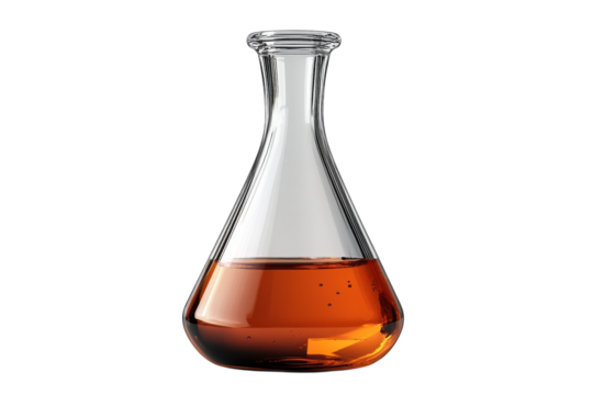 Science Beaker with Orange Fluid Chemistry Lab Glassware Research on transparent background